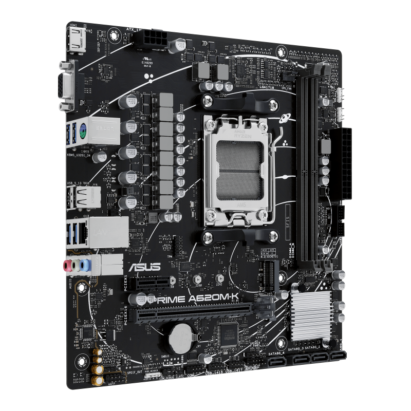ASUS PRIME A620M-K mATX Motherboard, AMD AM5 Socket, AMD A620 Chipset, 2x DIMM DDR5 ASUS PRIME A620M-K mATX Motherboard, AMD AM5 Socket, AMD A620 Chipset, 2x DIMM DDR5